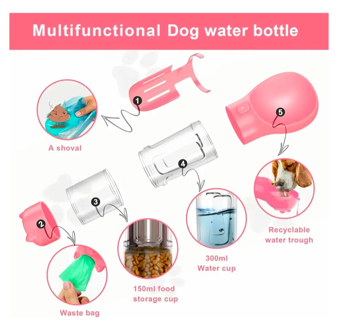 Ultimate 5-in-1 Portable Pet Bottle + FREE 6-Pack of Roll Bags ! Yay Pets